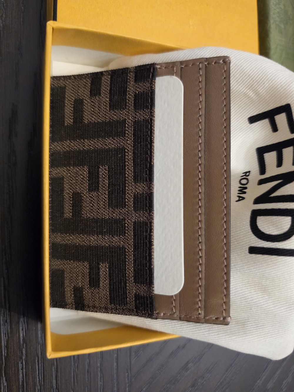 Fendi Brown FF Monogram Card Case with Leather Trim